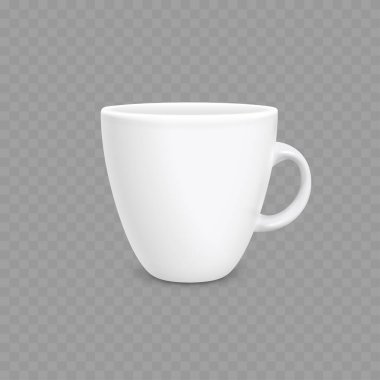 Gerçekçi Beyaz Seramik Kahve Kupa Model Şablonu. Vektör illüstrasyonu