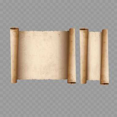 Eski Vintage Kağıt Parşömen Model. Boş Antik Parşömen Parşömeni. Vektör illüstrasyonu