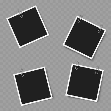 Klipsli Boş Fotoğraf Çerçeveleri. Gerçekçi Mockup. Vektör illüstrasyonu