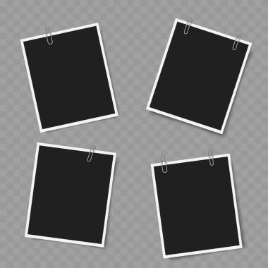 Klipsli Boş Fotoğraf Çerçeveleri. Gerçekçi Mockup. Vektör illüstrasyonu