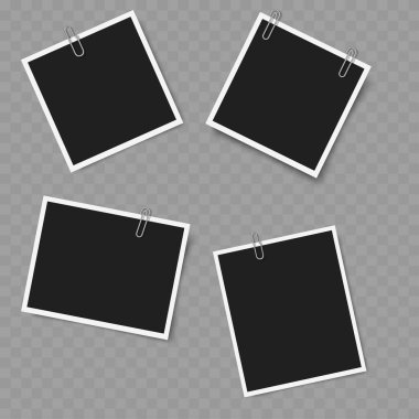 Klipsli Boş Fotoğraf Çerçeveleri. Gerçekçi Mockup. Vektör illüstrasyonu