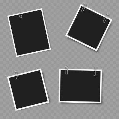 Klipsli Boş Fotoğraf Çerçeveleri. Gerçekçi Mockup. Vektör illüstrasyonu