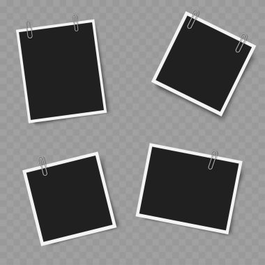 Klipsli Boş Fotoğraf Çerçeveleri. Gerçekçi Mockup. Vektör illüstrasyonu