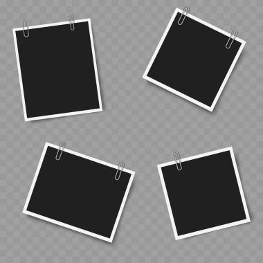 Klipsli Boş Fotoğraf Çerçeveleri. Gerçekçi Mockup. Vektör illüstrasyonu