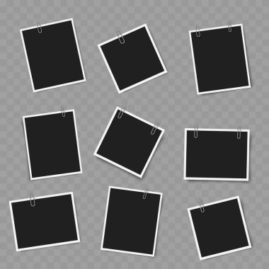 Klipsli Boş Fotoğraf Çerçeveleri. Gerçekçi Mockup. Vektör illüstrasyonu