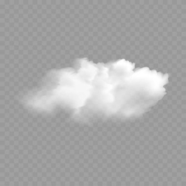 Gerçekçi Beyaz Kabarık Bulut. Şeffaf Hava Durumu elementi. Vektör illüstrasyonu