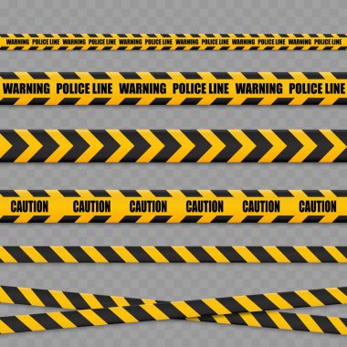Gerçekçi Sarı Uyarı Şeritleri seti. Tehlike Hatları. Vektör illüstrasyonu