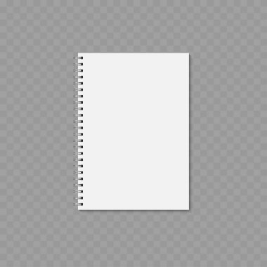 Boş beyaz kapaklı gerçekçi, sarmal bir defter. Vektör illüstrasyonu