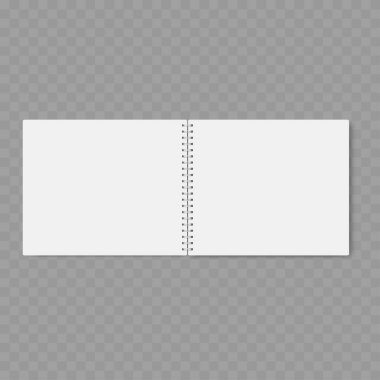 Boş beyaz sayfaları olan gerçekçi, sarmal bir defter. Vektör illüstrasyonu