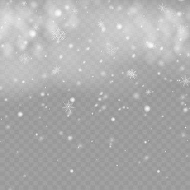 Gerçekçi düşen kar ve kar taneleri kış tasarımı için etkiye sahiptir. Vektör illüstrasyonu