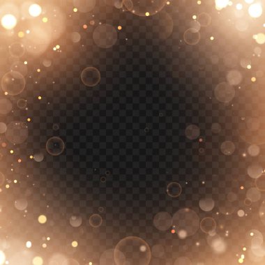 Soyut, şenlikli altın boke ve ışıltılı çerçeve efekti. Vektör illüstrasyonu