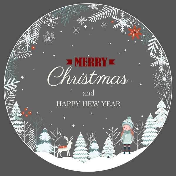 Cartão Natal Moldura Com Flocos Neve Árvores Ano Novo Modelo — Vetor de Stock