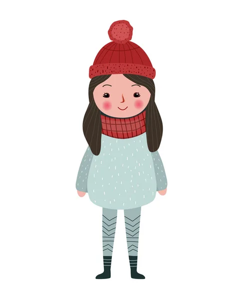おとぎ話のスカンジナビアスタイルのベクターガール 冬の服でかわいい女の子 — ストックベクタ