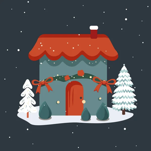 Fee Scandi Winter Home Weihnachten Skandinavischen Haus Und Bäume Trendy — Stockvektor