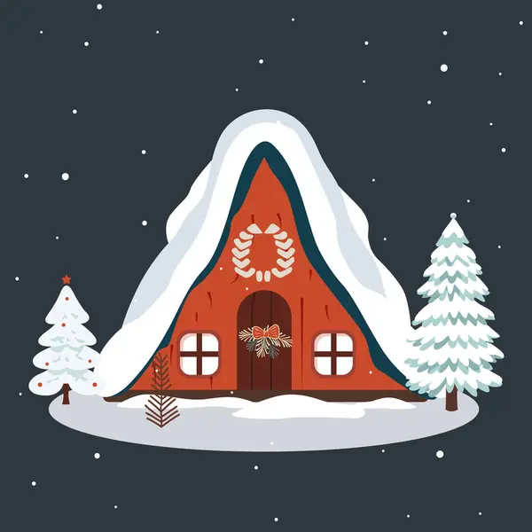 Christmas Scandinavian House Trees Cute Scandi Winter Home Trendy Childish — Stock Vector