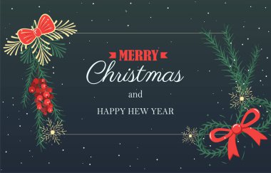 Noel tasarımı, arka plan, poster. Mutlu noel aralığı ve noel öğeleri. Koyu arkaplan