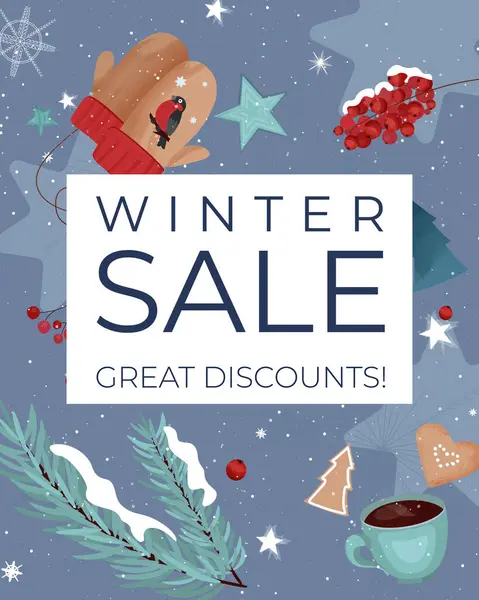 Winter Sale Banner Discount Text Template Design Poster Banner Invitation — Stock Vector