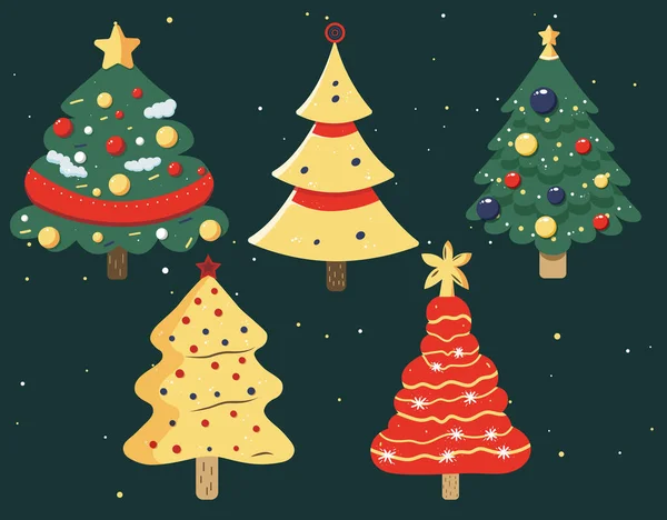 Sammlung Von Weihnachtsbäumen Weihnachtsbaum Flachen Cartoon Stil Vektorillustration — Stockvektor