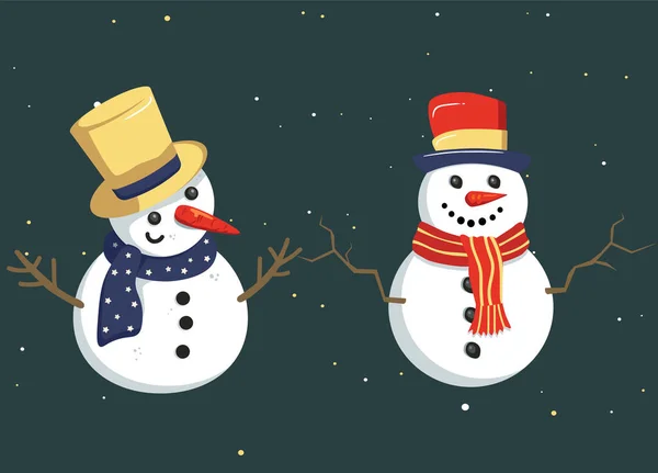 Рождественский Символ Снежного Человека Милые Снеговики Шляпах Векторная Иллюстрация Снеговика — стоковый вектор