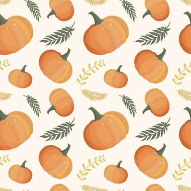 Balkabağıyla sonbahar deseni. Sonbahar arkaplanı, vektörsüz desen.