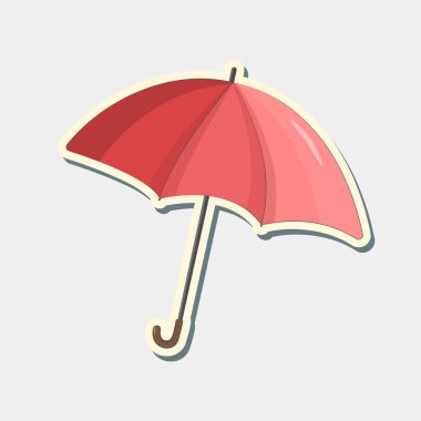 Red umbrella sticker. Red umbrella isolated on white background. Umbrella in cartoon style clipart