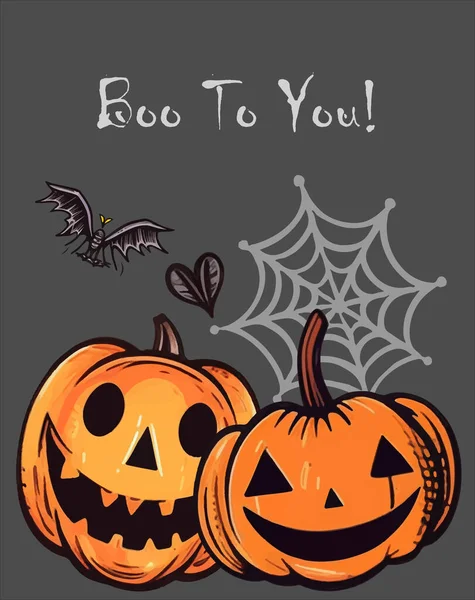 Balkabağı Hayalet Kafatası Örümcek Ağlı Cadılar Bayramı Posteri Vektör Çizimi — Stok Vektör