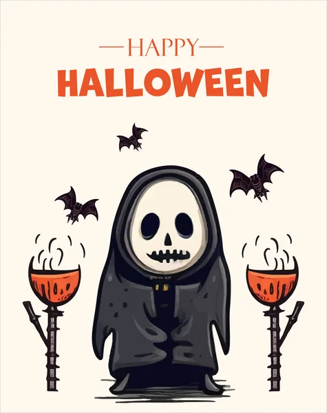 Χαρούμενη Αφίσα Halloween Κολοκύθα Φάντασμα Scull Ιστό Αράχνης Εικονογράφηση Διανύσματος — Διανυσματικό Αρχείο