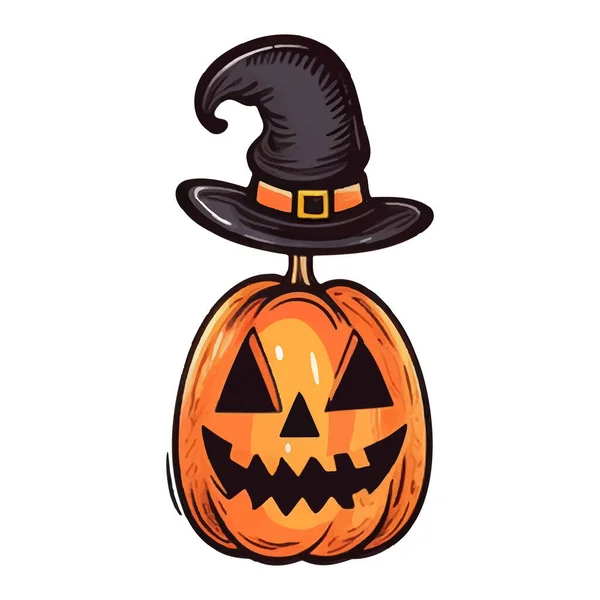 Calabaza Elemento Halloween Con Sombrero Calabaza Vector Dibujado Mano Perfecto — Vector de stock