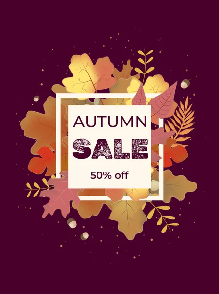 Autumn Background Banner Flyer Design Poster Bright Beautiful Leaves Frame — Stock Vector