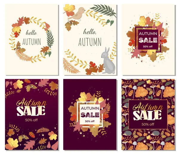 Autumn Background Banner Flyer Design Poster Bright Beautiful Leaves Frame — Stock Vector
