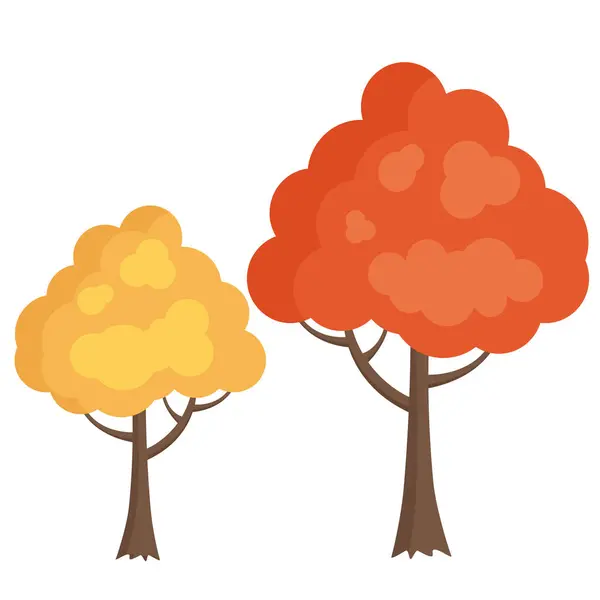 Bunte Herbstbäume Karikatur Orangefarbener Und Gelber Herbstbaum Herbstliche Gartenbuschikone — Stockvektor