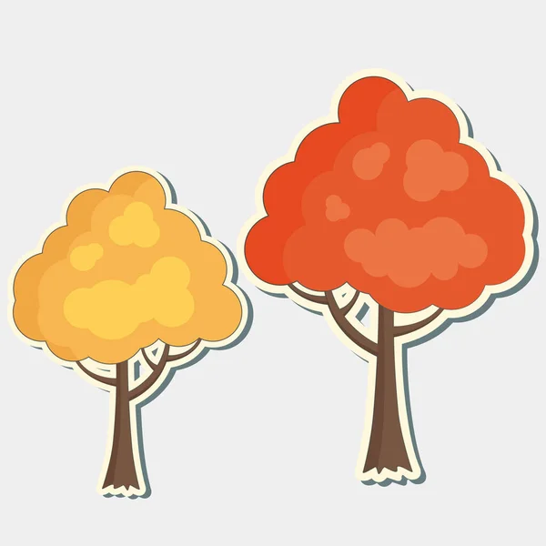 Färgglada Höstträd Klistermärke Tecknad Orange Och Gul Falla Träd Klistermärke — Stock vektor