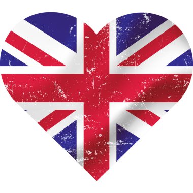 Birleşik Krallık bayrağı kalp şeklinde grunge vintage. İngiliz Bayrak Kalbi. Vektör bayrağı, sembol. 