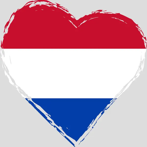 Nizozemská Vlajka Tvaru Srdce Grunge Tahu Štětcem Holandské Srdce Vlajky — Stockový vektor