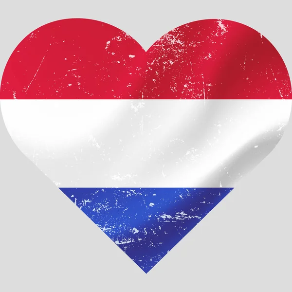 Nizozemská Vlajka Tvaru Srdce Grunge Vintage Holandské Srdce Vlajky Vektorový — Stockový vektor