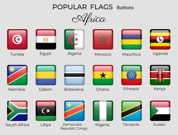 Botones Banderas Países Africanos Conjunto Iconos Bandera Africana Diseño Cuadrado — Vector de stock