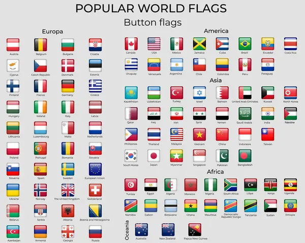 Bandiere Quadrate Vettoriali Del Mondo Bandiere Bottone Colorazione Ufficiale Rgb — Vettoriale Stock