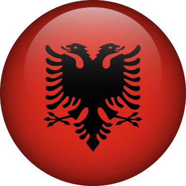 Arnavutluk bayrak düğmesi. Arnavutluk bayrağı. Vektör bayrağı, sembol. Renkler ve doğru orantı.