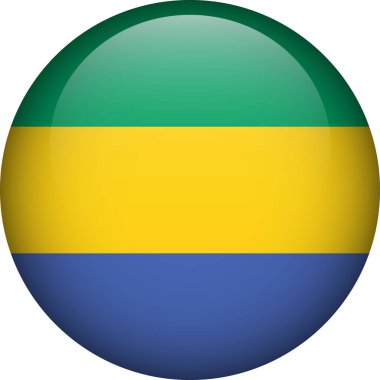 Gabon bayrağı düğmesi. Gabon 'un yuvarlak bayrağı. Vektör bayrağı, sembol. Renkler ve doğru orantı.