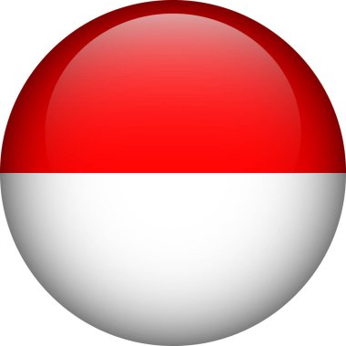 Endonezya bayrak düğmesi. Endonezya amblemi. Vektör bayrağı, sembol. Renkler ve doğru orantı.