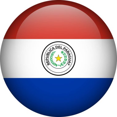 Paraguay bayrak düğmesi. Paraguay 'ın yuvarlak bayrağı. Vektör bayrağı, sembol. Renkler ve doğru orantı.