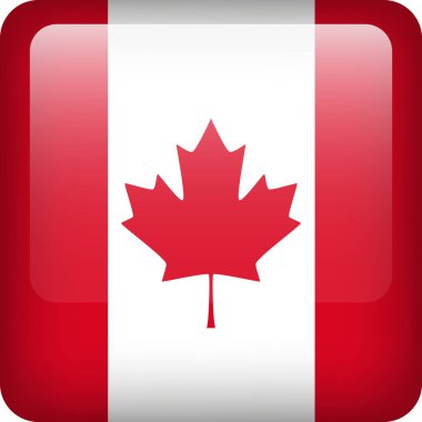 Kanada bayrağı düğmesi. Kanada 'nın kare simgesi. Vektör Kanada bayrağı, sembol. Renkler doğru.