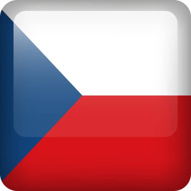 Çek bayrağı düğmesi. Çekçe 'nin kare amblemi. Vektör Çek bayrağı, sembol. Renkler ve doğru orantı.
