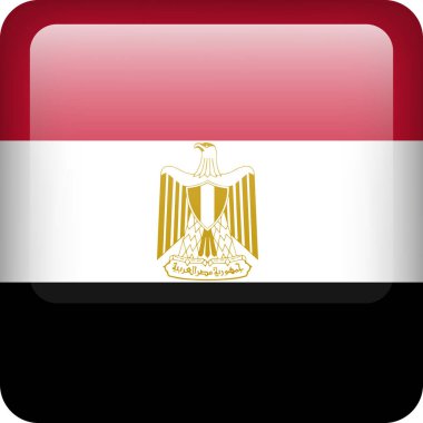 3 boyutlu Mısır bayrağı parlak düğmesi. Mısır ulusal amblemi. Mısır bayrağıyla kare simgesi.