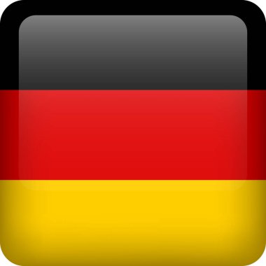 Almanya bayrak düğmesi. Almanya 'nın kare amblemi. Vektör Alman bayrağı, sembol. Renkler ve doğru orantı.