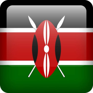 3d vektör Kenya bayrak parlak düğmesi. Kenya ulusal amblemi. Kenya bayrağıyla kare simgesi