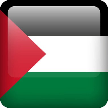 3D vektör Filistin bayrağının parlak düğmesi. Filistin ulusal amblemi. Kare simge düğmesi Filistin  