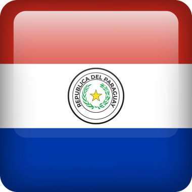 3d vektör Paraguay bayraklı parlak düğme. Paraguay ulusal amblemi. Paraguay bayrağıyla kare simgesi