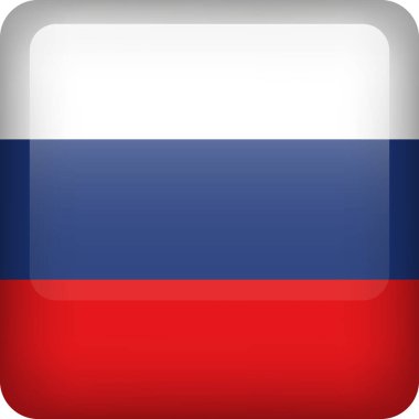 3d vektörü Rusya bayrağının parlak düğmesi. Rus ulusal amblemi. Rusya bayrağıyla kare simgesi.