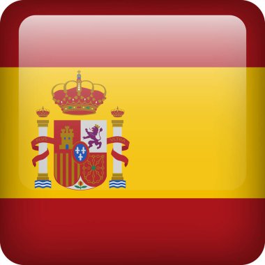 İspanya bayrak düğmesi. İspanya 'nın kare amblemi. Vektör İspanyol bayrağı, sembol. Renkler doğru.